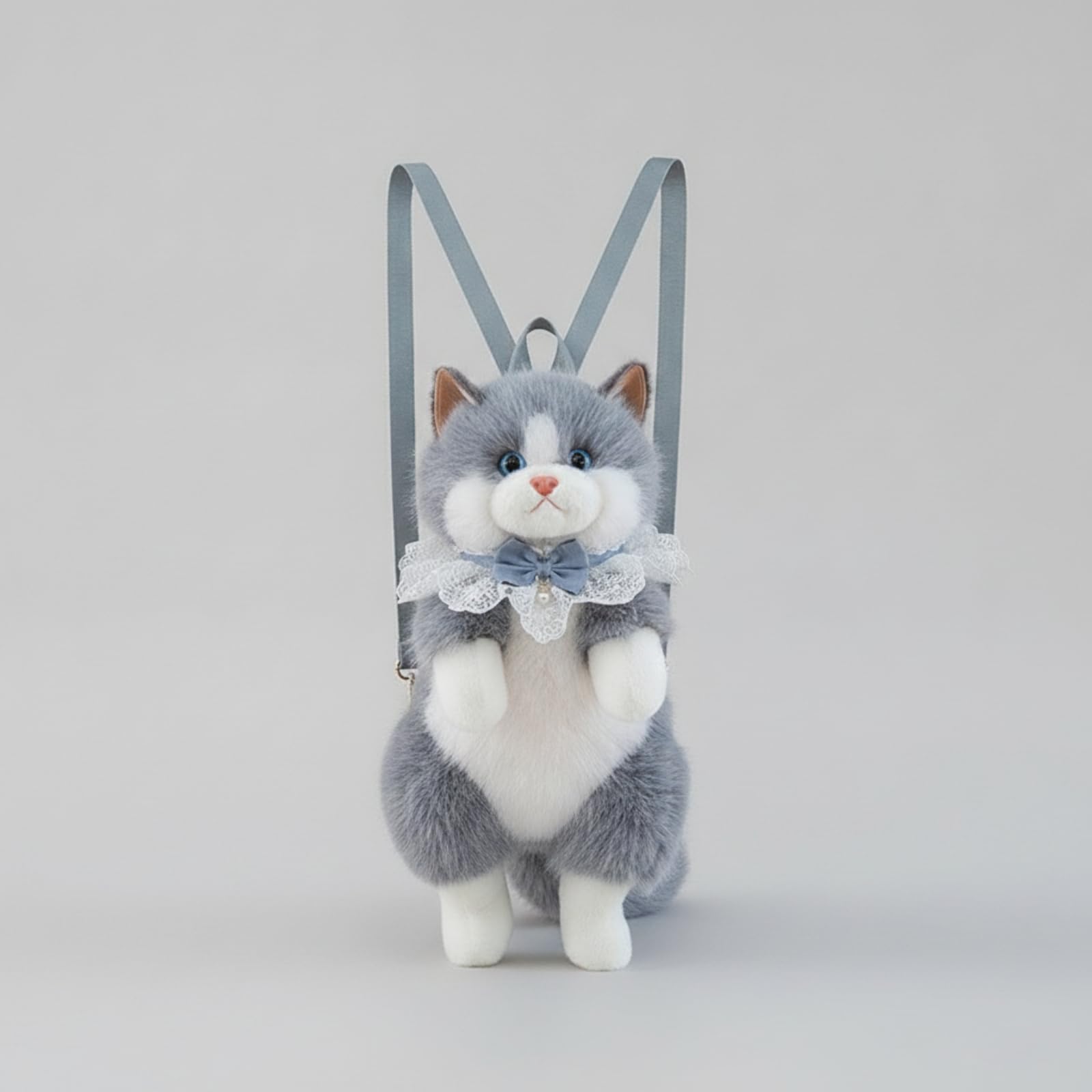 Qianly Peluche Gatto 55 Cm Multiuso Peluche Gatto con Bavaglino in Pizzo Coccoloso per Arredamento Camera, Caffè