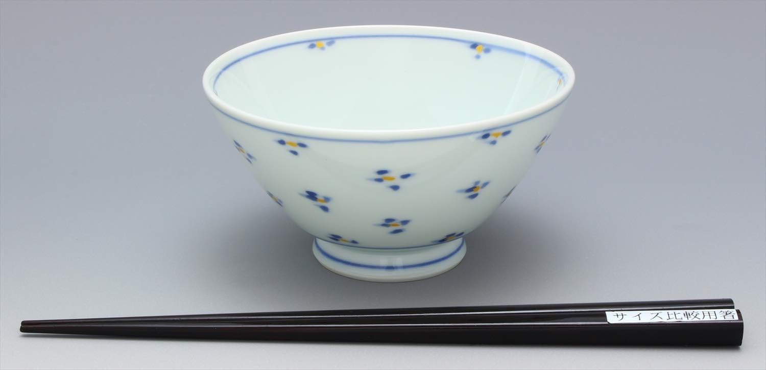Hasami Ware Ichiyume Kiln Rice Bowl, Small Flowers, Blue