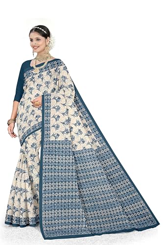 Image of TAMAIRA FASHION Mulmul Pure Cotton Saree For Woman Floral Batik Printed|Office Wear Daily Wear Sarees For Women Without Blouse Piece(Available in 18 Colours)