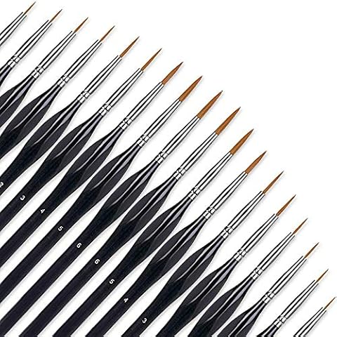 Detail Pinsel Premium 18 Stück, Feiner Pinsel Malen nach Zahlen(000 bis 8), Miniatur-Pinsel Zeichenpinsel Set für Detailmalereien, Gesichtsbemalung, Nagelkunst, Aquarell&Ölgemälde (Schwarz 2 Sätze) Cover