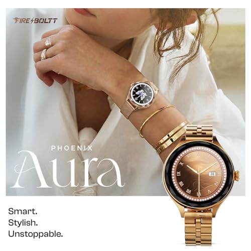 Image of Fire-Boltt Phoenix Aura Women Smart Watch with 1.26 inch Diamond-Cut HD Display, Rotating Crown, Wireless Charging, Bluetooth Calling, Voice Assistant, 120+ Sports Modes - Regal Gold