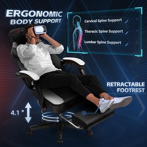 Image of DL-win Video Gaming Chair for Adults, Computer Chair with Footrest and Ergonomic High Back, Big and Tall Gamer Chair with Massage Lumbar Support, 360 Swivel Height Adjustable Computer Chair, White