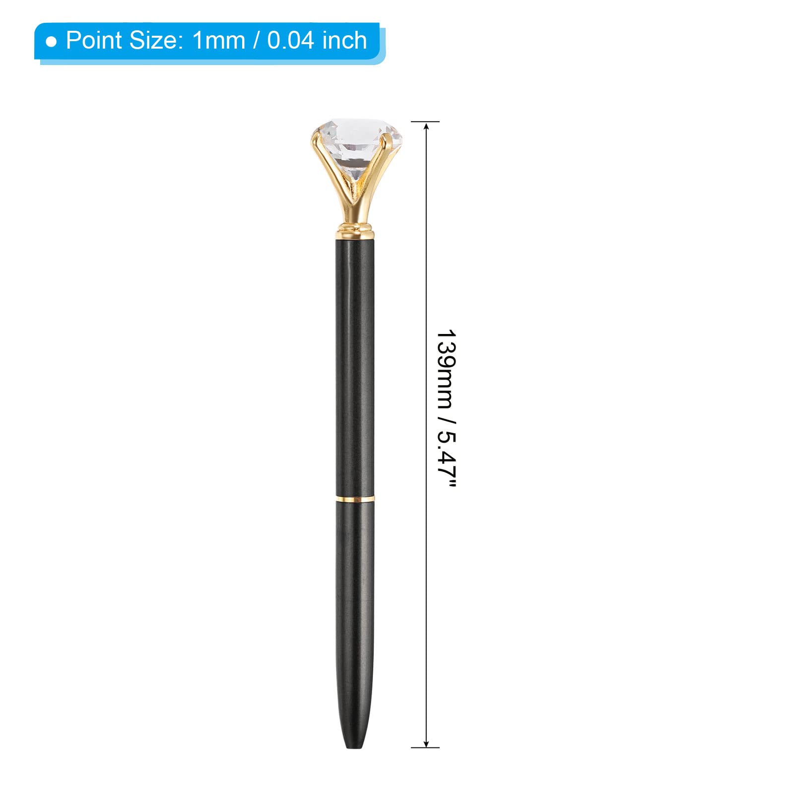 PATIKIL Black Ink Ballpoint Pen, 6 Pack Crystal Diamond Twist Metal Pen 1.0mm Medium Point for Note Taking Journaling Style 1, Black - Image 2
