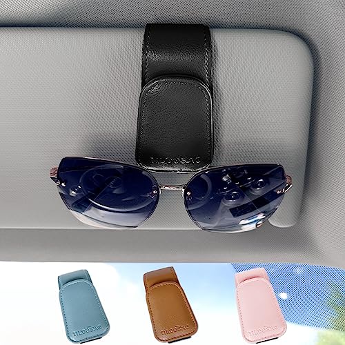 Image of TILDOSAC Sunglasses Holder for Car Visor, Leather Magnetic Sunglass Holder for Car with Clip, Black