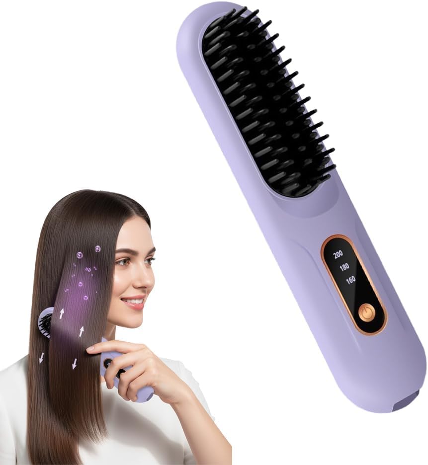 Cepillo alisador de cabello portátil inalámbrico púrpura miniatura 1