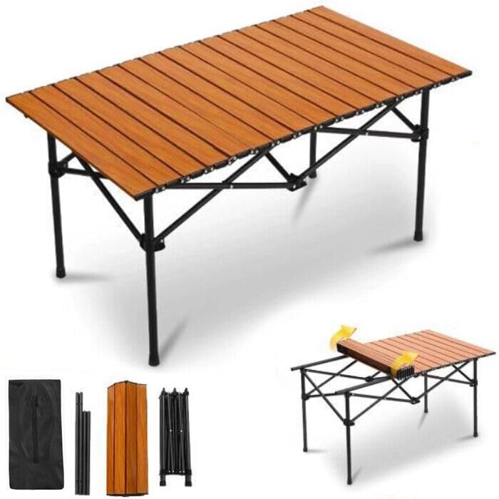 Tavolo Pieghevole Richiudibile da Campeggio, Leggero e Portatile, per Picnic, con Custodia, Tavolino Compatto con Borsa di Trasporto, 93x55x55 cm, in Legno, per Picnic Spiaggia Campeggio Pesca Viaggi
