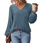 Messic Womens Pullover Sweaters 2024 Casual Long Sleeve V Neck Lightweight Loose Knit Tops - Image 3