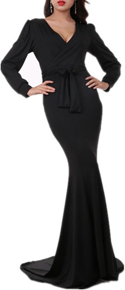 Women's Mermaid V-Neck Long Sleeve Halloween Party Maxi Dress with Belt