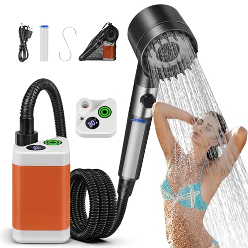 Enhanced-Portable-Camping-Shower-4-Spray-Modes-with-Filtered-Shower-Head-5000mAh-Rechargeable-Electric-Pump-Intelligent-Digital-Display-Easy-Setup-for-Camping-Hiking-Traveling-Washing