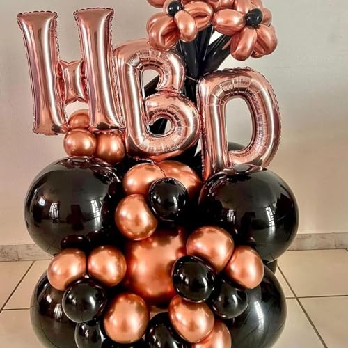 Image of Rose Gold Balloons Set, 60PCS Metallic Rose Gold & Black Latex Balloons for Birthday, Baby Shower, Wedding Party Decoration