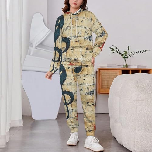 Boys' Girl's Sweatshirt Set 2 Piece Pullover Hoodie Jogger Sweatpants Pants, Musical Notes Music Themed Vintage2