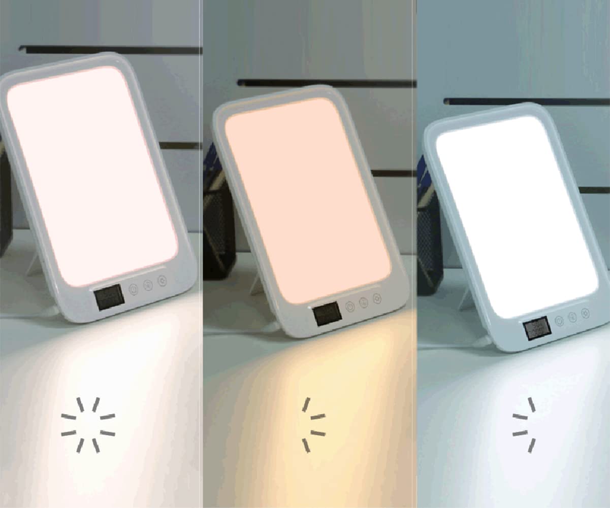 Lampe De Luminothérapie, 45000Lux Boîte À Lumière LED, Avec 3 Modes De Couleur, 6 Niveaux De Luminosité & Gradation En Continu, Coucher Du Soleil Fonction De Réglage De La Minuterie,Blanc