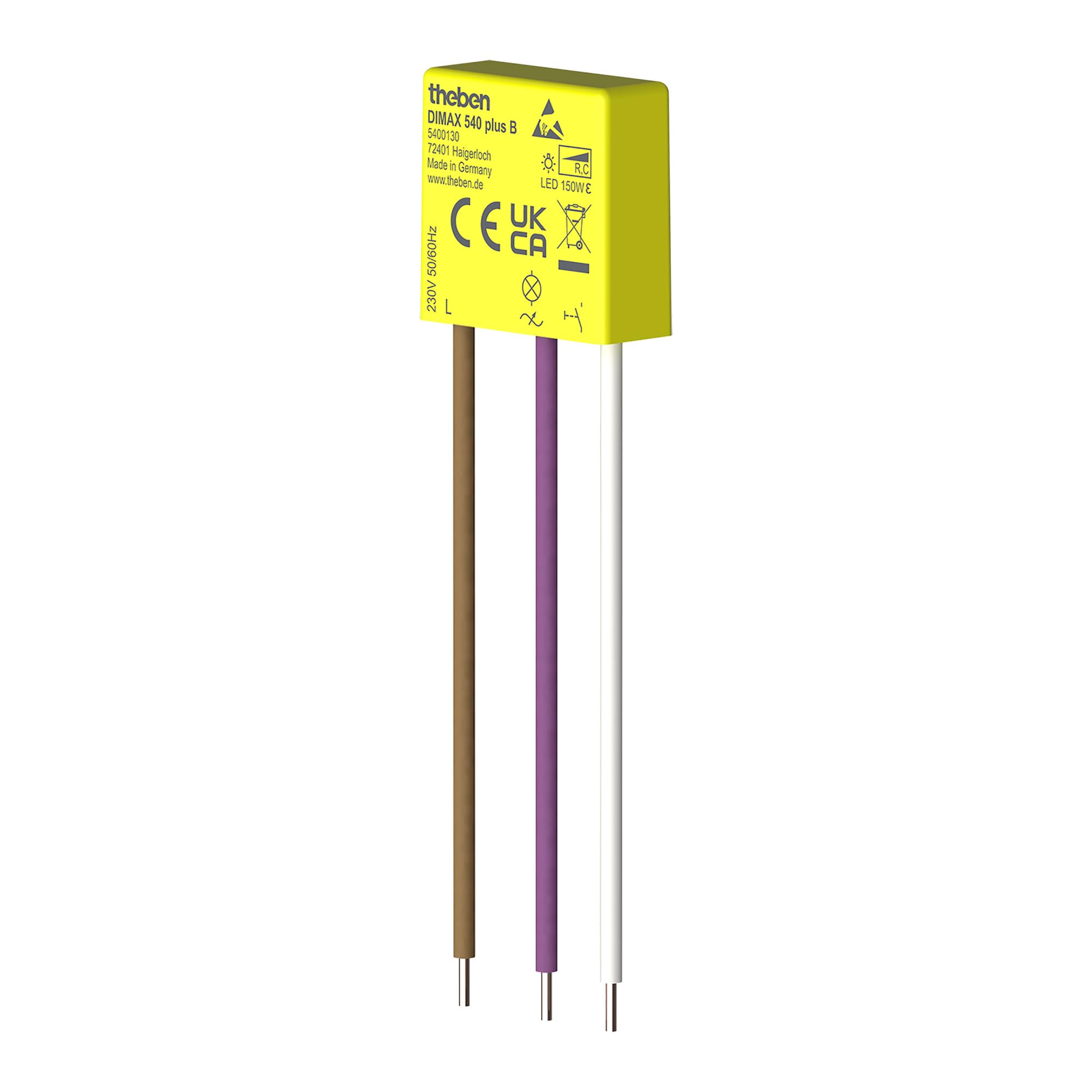 Theben 5400130 DIMAX 540 plus B - Mini dimmer da incasso I non richiede il conduttore neutro I lunghezza cavo 100 m I funzione memoria I retrofit e ristrutturazioni I luminosità minima regolabile