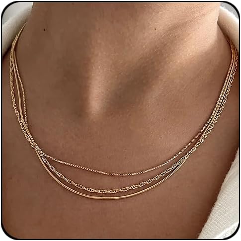 Elegance 11 designs Gold Plated Thin Chain Layered Necklaces For Women Non Tarnish,18k Gold Plated Stainless Steel Dainty Waterproof Gold Necklace Set Stack For Women Gifts Jewelry