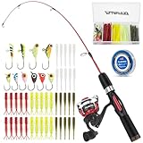 PLUSINNO Ultralight Ice Fishing Rod and Reel Combo, 25”/26”/27”/28” Sensitive Ice Fishing Pole Ice Fishing Gear for Walleye Perch Panfish Bluegill-L