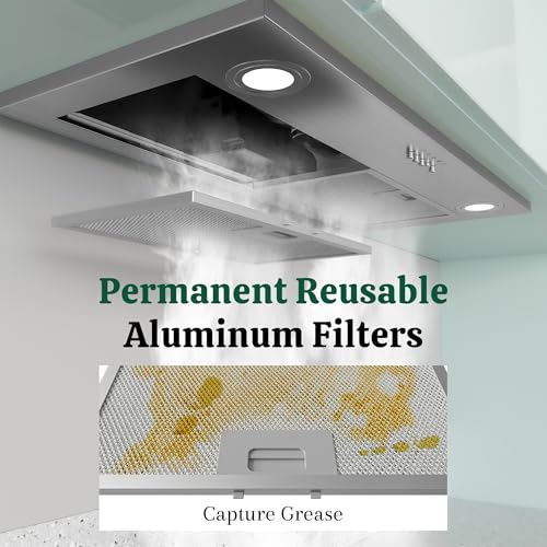 Image of FIREGAS Range Hood Insert 30 Inch, 600 CFM Ducted /Ductless Convertible Built-in Kitchen Vent Hood, Stainless Steel Stove Hood with 3 Speed Exhaust Fan & Aluminum Filters