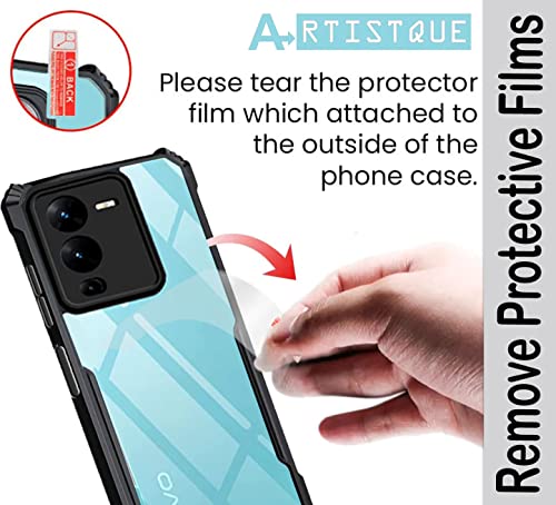 Image of A rtistque Clear Hard Transparent Acrylic Armor Anti-Drop Shockproof TPU Edge Back Cover Case for Vivo V25 Pro 5G - Black