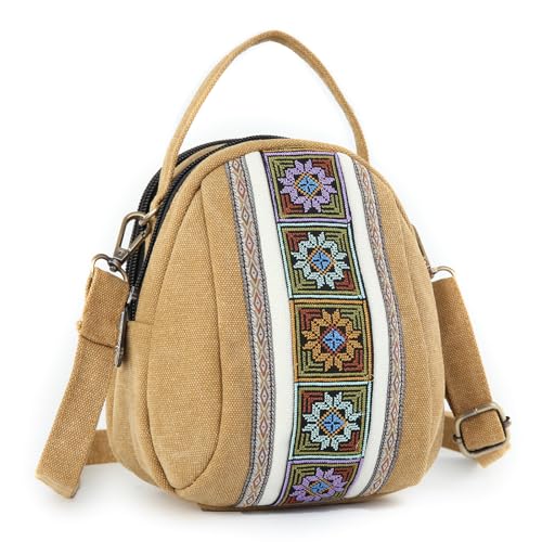 Goodhan Canvas Crossbody Bag Embroidered Cell phone Purse Small Handbag for Women, Yellow2