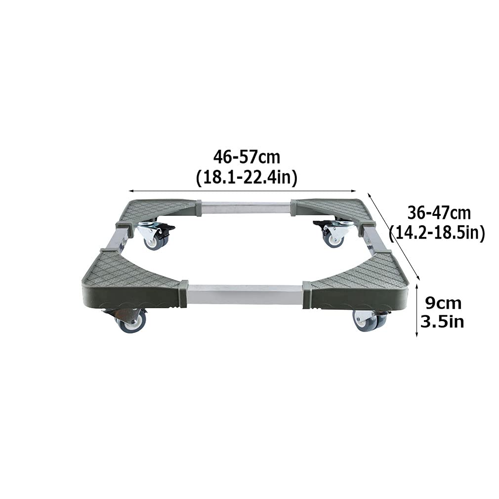 Carrello regolabile per frigorifero, congelatore, carrello, lavatrice, larghezza base 36-47 cm, lunghezza 46-57 cm, vassoi da pavimento Ruote per contenitore per piante essiccatore e Refri