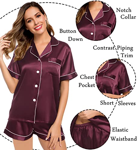 Image of LecGee Womens Silk Satin Pajamas Set Short Sleeve Sleepwear Button Down Nightwear Soft Pj Lounge Sets