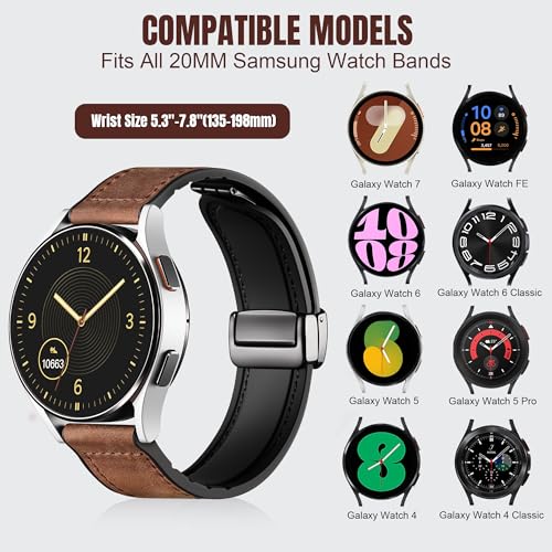 Charlam Magnetic Leather Bands Compatible with Samsung Galaxy Watch 7 Band 6 5 4 FE Active 2 40mm 44mm/Watch 6/4 Classic/Watch 5 Pro/3, 20mm Genuine Leather Straps for Samsung Watch Bands Men Women - image 5
