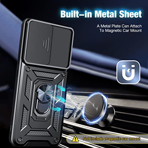 Image of Shockproof Back Case Cover for Oppo A6 /A6 Pro 5G, Shockproof Oppo A6 /A6 Pro Back Cover, Ring Case with Kickstand and Camera Protection Shutter - Black