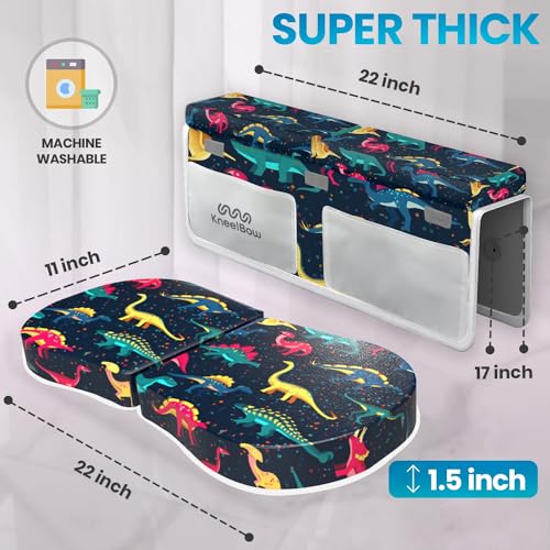 Image of Baby Bath Kneeler and Elbow Rest Pad 2 Pieces Set with 3 Spacious Pocket to Organize Baby Acessories, 1.5 inch Thick Non-Slip, Soft, Fast-Drying Foldable Toddler Bath (Multi-Color Dino)
