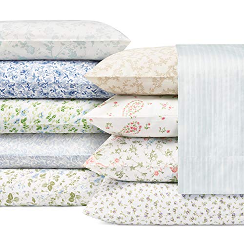 Image of Laura Ashley - Queen Sheets, Soft Sateen Cotton Bedding Set - Sleek, Smooth, & Breathable Home Decor (Spring Bloom Wildflower, Queen)
