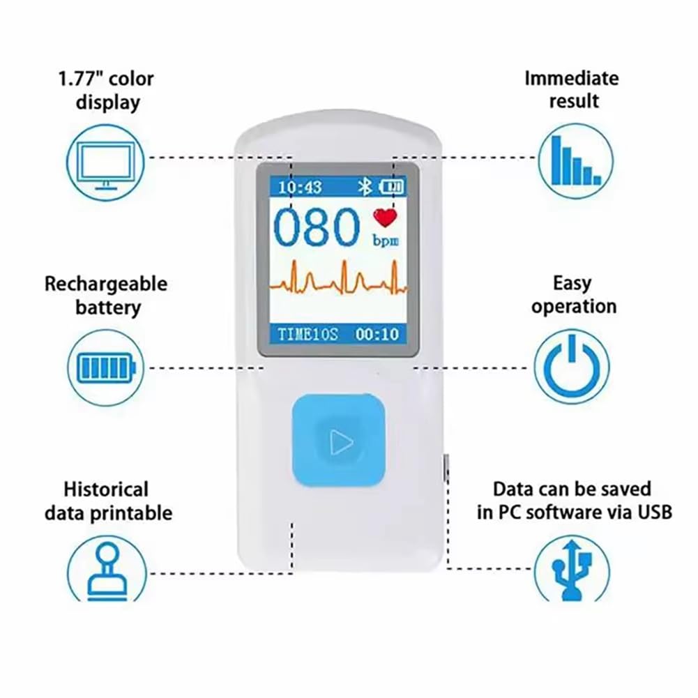 Moniteur ECG Bluetooth Portable, Électrocardiogramme Visible, Moniteur ECG Numérique Multifonction à Écran Couleur PM10.