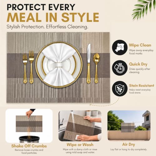 Image of Solitude Set of 6 Dining Table Placemats | Non-Slip PVC Table Mats, Heat Resistant, Washable, Stain-Resistant Surface, (Silver & Grey, 45 x 30 cm)