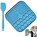 Leckmatte Hund, 15 * 15cm Schleckmatte Hund mit 1 Silikon Spatel Starke Saugkraft Slow Feeder Pad für Hundebaden Trainieren(Blau)