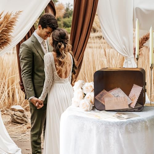 Image of OurWarm Wooden Wedding Card Box for Reception, Rustic Gift Card Boxes for Wedding with Acrylic Window, Large Wood Envelope Money Card Box for Party Graduation Birthday Baby Shower Decorations