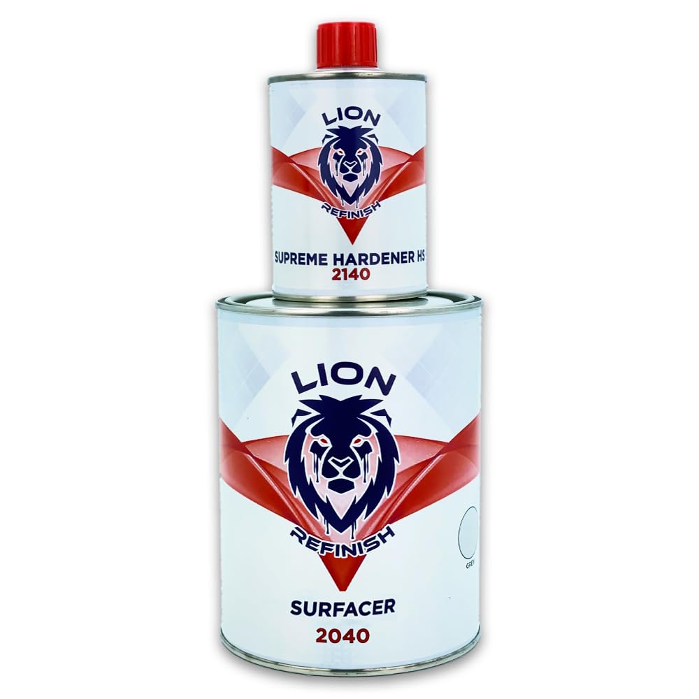 Fondo Acrilico Riempitivo Carrozzeria 1L Surfacer HS/U 2040 Catalisi 5:1 Catalizzatore 200ML Grigio