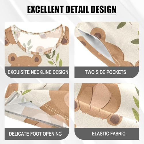 ALAZA Cute Cartoon Bear Pajamas Set Short Sleeve Cotton Sleepwear Summer Pjs 2 Piece 5-14Y4