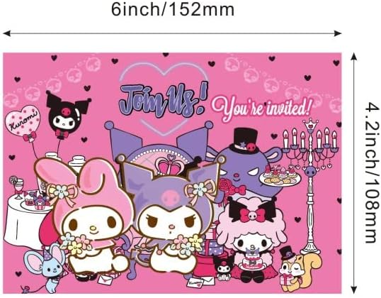 Miniatura 3 de SUTRADHAR 24 invitaciones de cumpleaños kuromi y melodía, invitaciones de fiesta de cumpleaños y melodía, suministros de decoración (invitaciones 24)