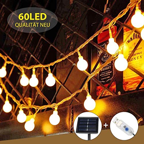 LED Lichterkette Außen Solar DeepDream Lichterkette mit 60er LED 11 Meter USB Lichterkette Aussen für Garten, Bäume, Schlafzimmer, Kinderzimmer, Hochzeiten, Partys usw [Energieklasse A+++]