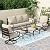 PHI VILLA 5 PCS Patio Furniture Set,Metal Outdoor Furniture Set with 1 x 3 Seater Deep Seating Bench, 2 x Swivel Sofa Chairs & 2 x Metal Cushioned Ottoman, Outdoor Patio Set for Garden