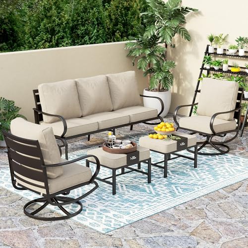PHI-VILLA-5-PCS-Patio-Furniture-SetMetal-Outdoor-Furniture-Set-with-1-x-3-Seater-Deep-Seating-Bench-2-x-Swivel-Sofa-Chairs-2-x-Metal-Cushioned-Ottoman-Outdoor-Patio-Set-for-Garden PHI VILLA 5 PCS Patio Furniture SetMetal Outdoor Furniture Set with 1 x 3 Seater Deep Seating Bench 2 x Swivel Sofa Chairs 2 x Metal Cushioned Ottoman Outdoor Patio Set for Garden