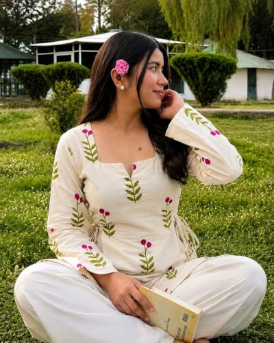 Image of Women's Rayon Printed Short Kurti with Square Neck & Long Flared Sleeves - Stylish Ethnic Casual Wear with Tie Detailing