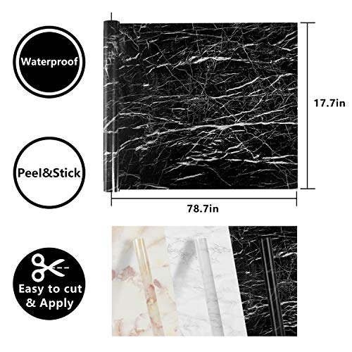Image of Caltero Black Marble Wallpaper 17.7 inch x 78.7 inch Black Marble Contact Paper Peel and Stick Wallpaper Self Adhesive Removable Waterproof Marble Wallpaper PVC for Kitchen Countertop Table Shelf Drawer