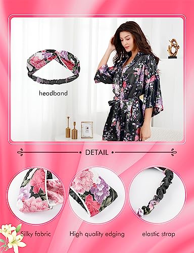 Image of EPLAZA Womens Floral Satin Robe Bride Bridesmaid Robes Wedding Kimono
