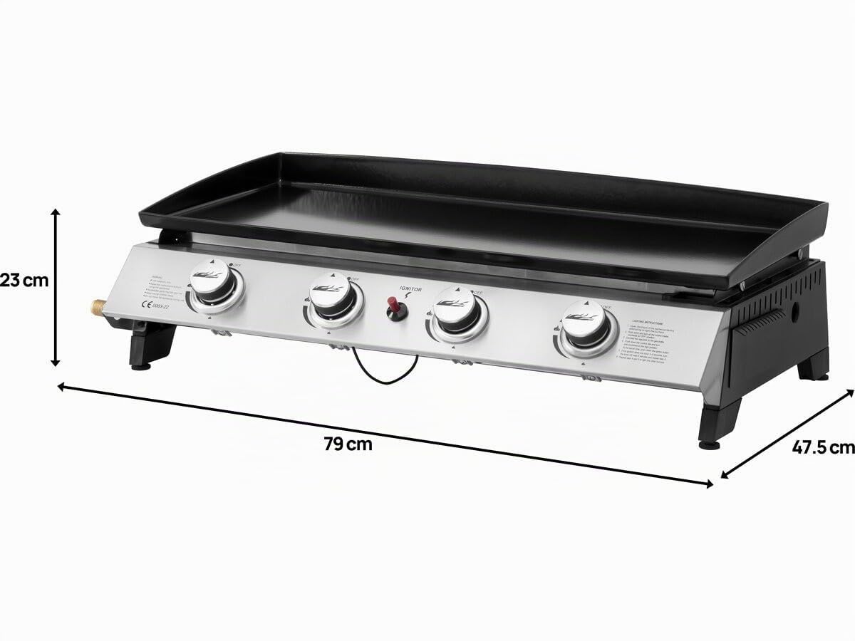 Plancha de gas 4 quemadores Jolly - 10 Kw - Gris