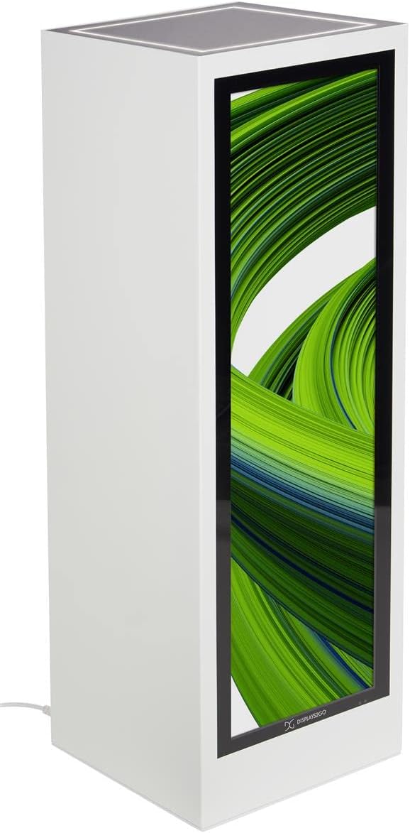 Displays2go Digital Pedestal Display – 37" Stretch LCD Screen with Android 11, LED Top, Built-in Speakers & Locking Storage Cabinet (DF037NLW)