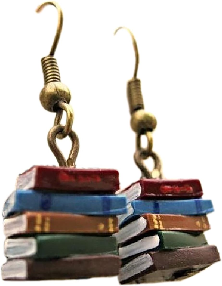 Classic Stack of Books Drop Dangle Earrings Librarian Teacher Easy Hook Clay for Women Creative Novel Teach Graduation Jewelry