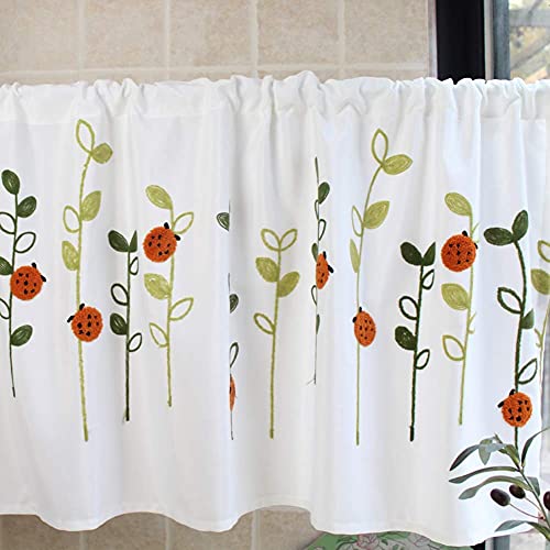 Cortinas de media cocina bordadas a mano con lino y algodón natural para ventanas cortas 2