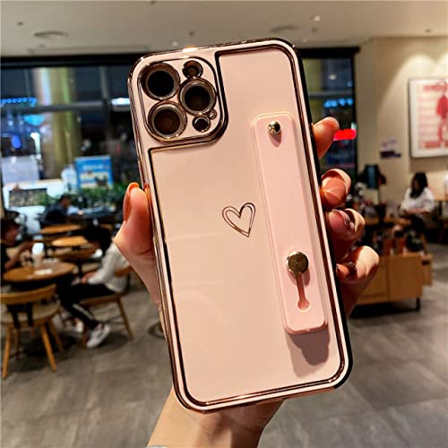 Coque iPhone 8 avec support bracelet coeur rose pailleté pour un maintien sécurisé au quotidien