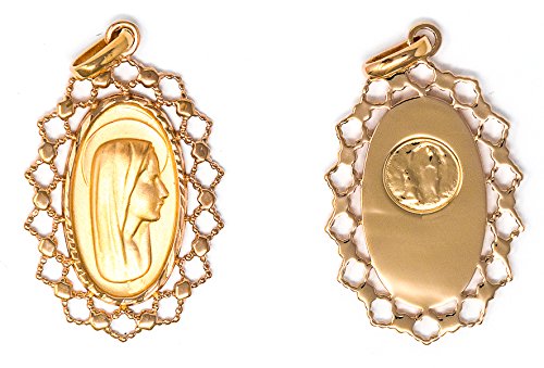 Pendentif avec bords festonnés médailles catholiques dorées et cartes de prière