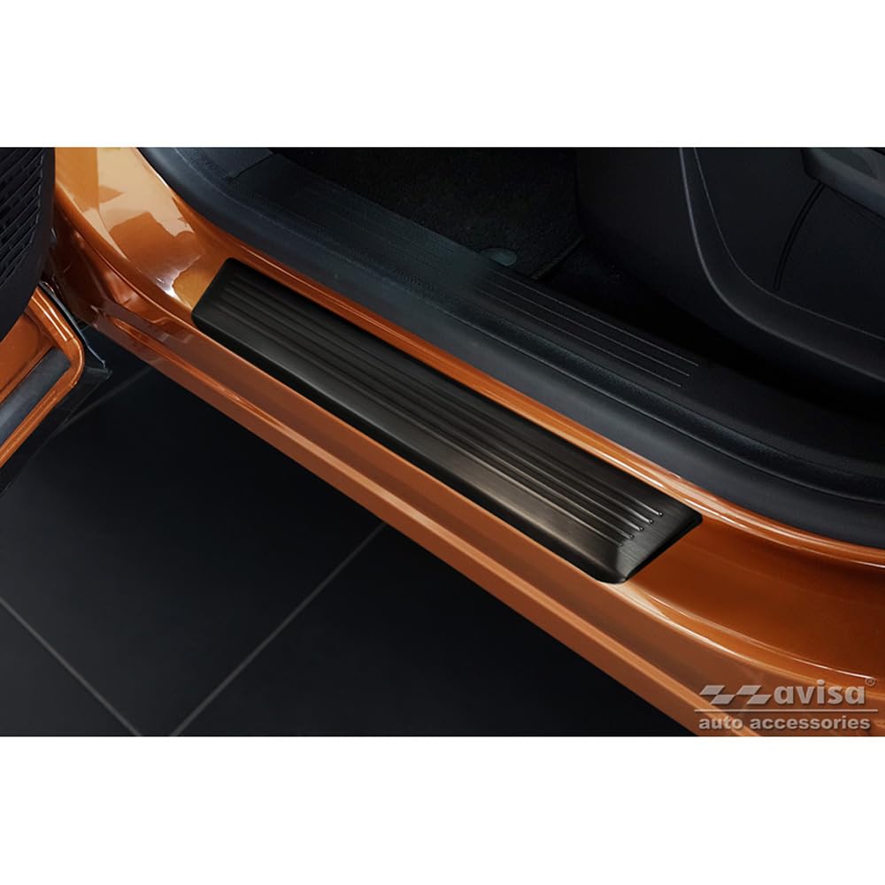 Czarne ochraniacze progów drzwi ze stali nierdzewnej kompatybilne z Renault Captur II 2020 - "Lines" - 4-częściowe