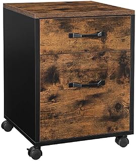 VASAGLE File Cabinet with 2 Drawers, Rolling Office Filing Cabinet with Wheels, for A4, Letter Sized Documents, Hanging File Folders, Industrial, Rustic Brown and Black OFC042B01