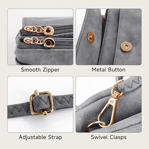 Energather Damen-Umhängetaschen, PU Leder Kleine Handtasche für Frauen und Mädchen, Mini Handtasche Damen Klein, Kleine Schultertasche mit Abnehmbarem Schultergurt für Reise, Arbeit(grau)